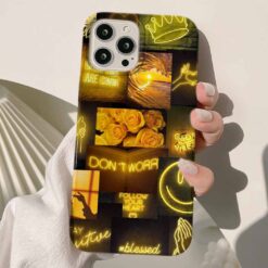 Neon Yellow Kolaj Tasarımlı Silikon Telefon Kılıfı