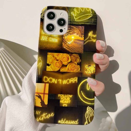 Neon Yellow Kolaj Tasarımlı Silikon Telefon Kılıfı