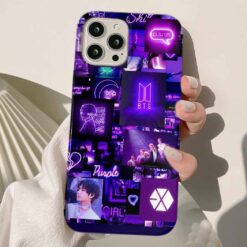 Purple Neon Bts Kolaj Tasarımlı Silikon Telefon Kılıfı