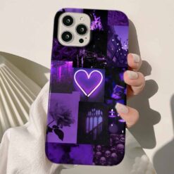Purple Neon Kolaj Tasarımlı Silikon Telefon Kılıfı