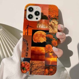 Orange Flower Kolaj Tasarımlı Silikon Telefon Kılıfı