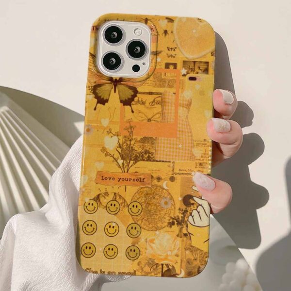 Orange Love Yourself Kolaj Tasarımlı Silikon Telefon Kılıfı