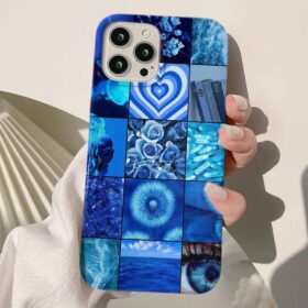 Navy Blue Retro Kolaj Tasarımlı Silikon Telefon Kılıfı