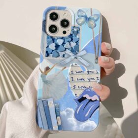 Blue İ Love You Kolaj Tasarımlı Silikon Telefon Kılıfı