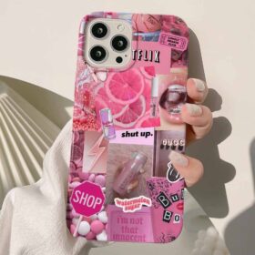 Pink Shut Up Kolaj Tasarımlı Silikon Telefon Kılıfı