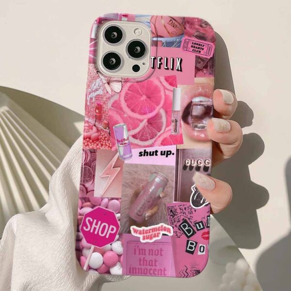 Pink Shut Up Kolaj Tasarımlı Silikon Telefon Kılıfı
