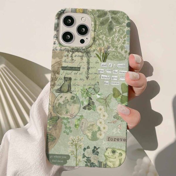 Green Flower Kolaj Tasarımlı Silikon Telefon Kılıfı