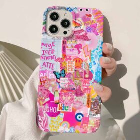 Pink Be Nice Kolaj Tasarımlı Silikon Telefon Kılıfı