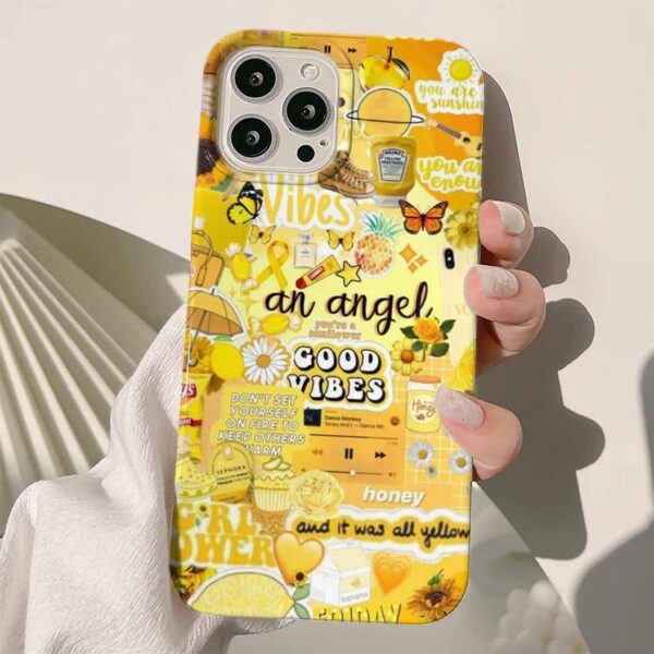 Yellow Good Vibes Kolaj Tasarımlı Silikon Telefon Kılıfı