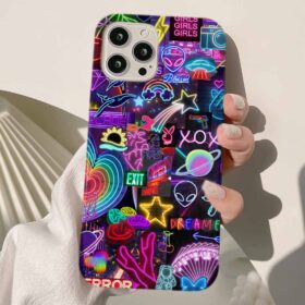 Neon Alien Kolaj Tasarımlı Silikon Telefon Kılıfı