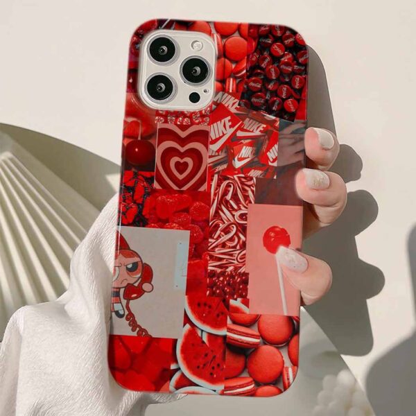 Red Macoron Kolaj Tasarımlı Silikon Telefon Kılıfı