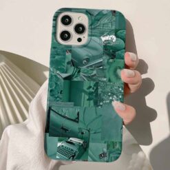 Petrol Yeşili Kolaj Tasarımlı Silikon Telefon Kılıfı