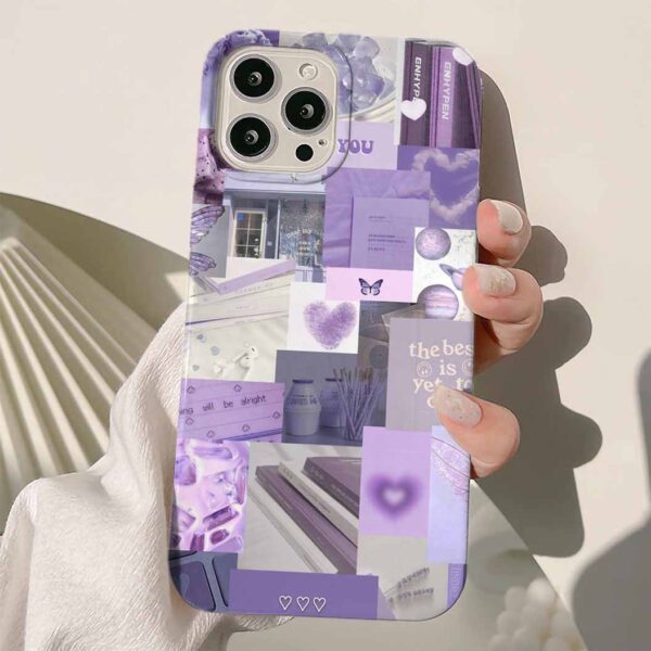 Purple Heart Kolaj Tasarımlı Silikon Telefon Kılıfı
