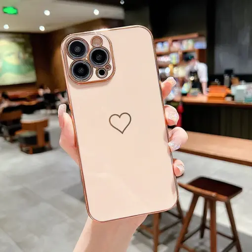 Volet Kalp Desen Parlak Gold Kenarlıklı Telefon Kılıfı - Görsel 2