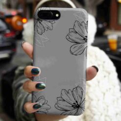Gri Çiçekler Baskılı Silikon Telefon Kılıfı