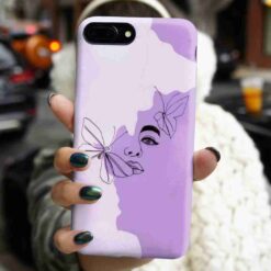 Mor Kelebekli Kız Baskılı Silikon Telefon Kılıfı