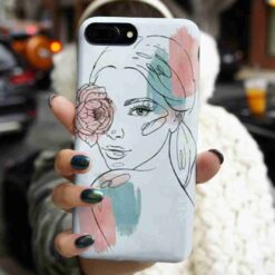 Mavi Çiçekli Silüet Baskılı Silikon Telefon Kılıfı