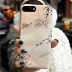 Krem Çizgili Çiçekler Baskılı Silikon Telefon Kılıfı