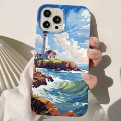 Deniz Feneri Manzarası Tasarımlı Silikon Telefon Kılıfı