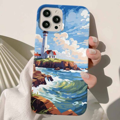 Deniz Feneri Manzarası Tasarımlı Silikon Telefon Kılıfı