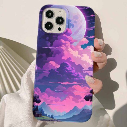 Pembe Bulutlar Tasarımlı Silikon Telefon Kılıfı