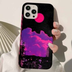 Pembe Bulutlu Cadde Tasarımlı Silikon Telefon Kılıfı