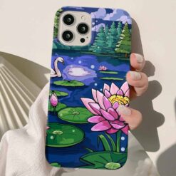 Nilüfer Ve Kuğu Tasarımlı Silikon Telefon Kılıfı