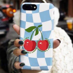 Mavi Dama Cherry Tasarımlı Silikon Telefon Kılıfı