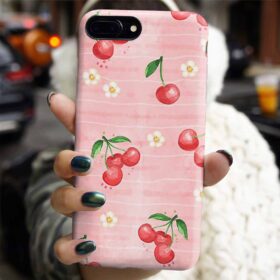 Çiçekler Kirazları Tasarımlı Silikon Telefon Kılıfı