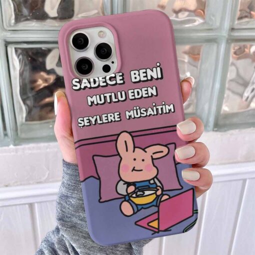 Mutlu Eden Şeylere Müsaitim Tasarımlı Silikon Telefon Kılıfı