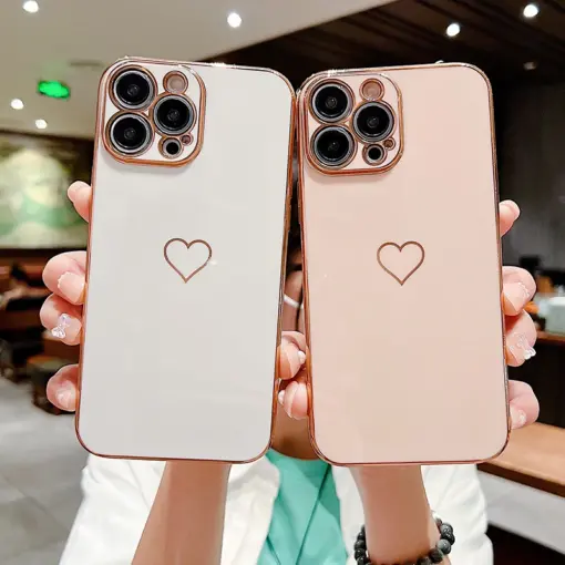 Volet Kalp Desen Parlak Gold Kenarlıklı Telefon Kılıfı - Görsel 4