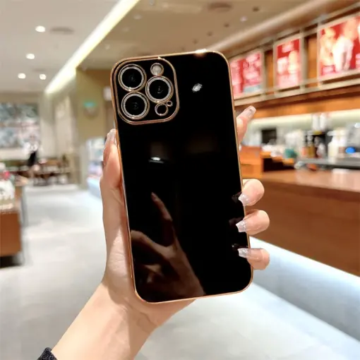 Volet Silikon Parlak Gold Kenarlıklı Telefon Kılıfı - Görsel 5