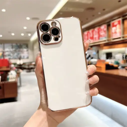 Volet Silikon Parlak Gold Kenarlıklı Telefon Kılıfı - Görsel 6