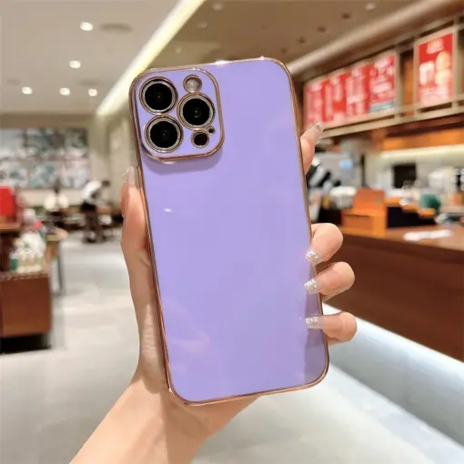 Volet Silikon Parlak Gold Kenarlıklı Telefon Kılıfı - Görsel 7