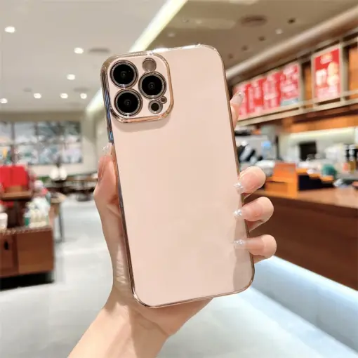 Volet Silikon Parlak Gold Kenarlıklı Telefon Kılıfı - Görsel 8