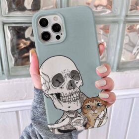 Turuncu Kedi Ve İskelet Tasarımlı  Silikon Telefon Kılıfı