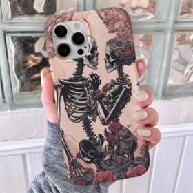 Güller İçindeki İskeletler Tasarımlı Silikon Telefon Kılıfı