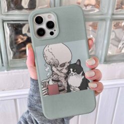 Sevimli Kedi Ve İskelet Tasarımlı Silikon Telefon Kılıfı