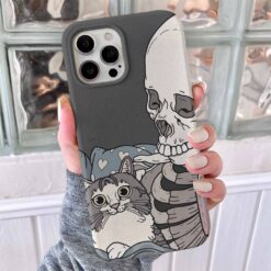 Tatlı Kedi Ve İskelet Tasarımlı Silikon Telefon Kılıfı