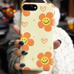 Turuncu Gülen Çiçekler Tasarımlı Silikon Telefon Kılıfı
