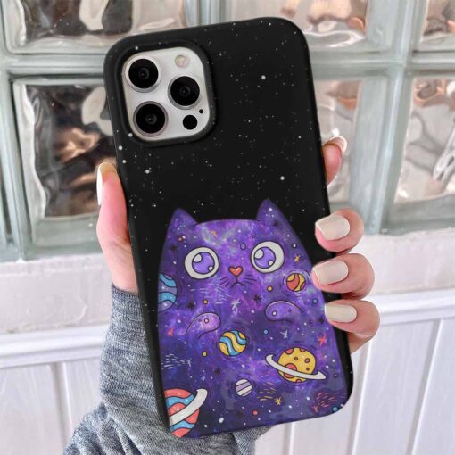Kedi İçindeki Galaxy Tasarımlı Silikon Telefon Kılıfı