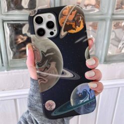 Halkalı Gezegenler Tasarımlı Silikon Telefon Kılıfı