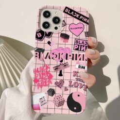 Black Pink Logo Sticker Tasarımlı Silikon Telefon Kılıfı