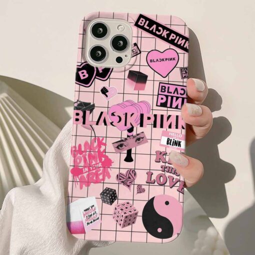 Black Pink Logo Sticker Tasarımlı Silikon Telefon Kılıfı
