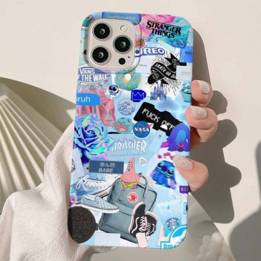 Blue Sticker Tasarımlı Silikon Telefon KılıfIı