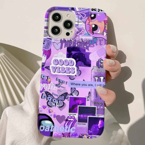 Purple Parthetic Sticker Tasarımlı Silikon Telefon Kılıfı