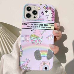 Unicorn Sticker Tasarımlı Silikon Telefon Kılıfı