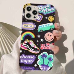 Choose Happy Sticker Tasarımlı Silikon Telefon KılıfIı
