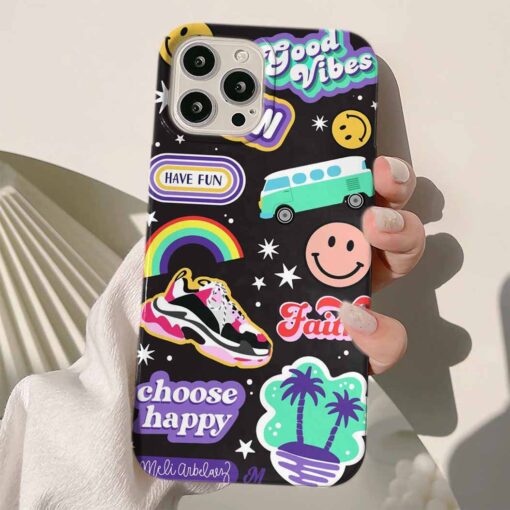 Choose Happy Sticker Tasarımlı Silikon Telefon KılıfIı