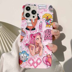 Pink Girl Sticker Tasarımlı Silikon Telefon KılıfIı